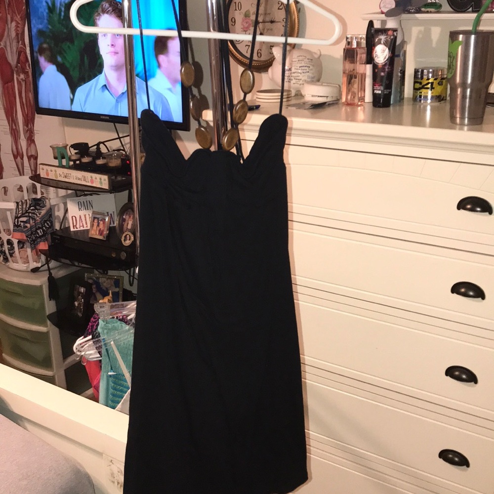 Black sun dress with ties around the neck